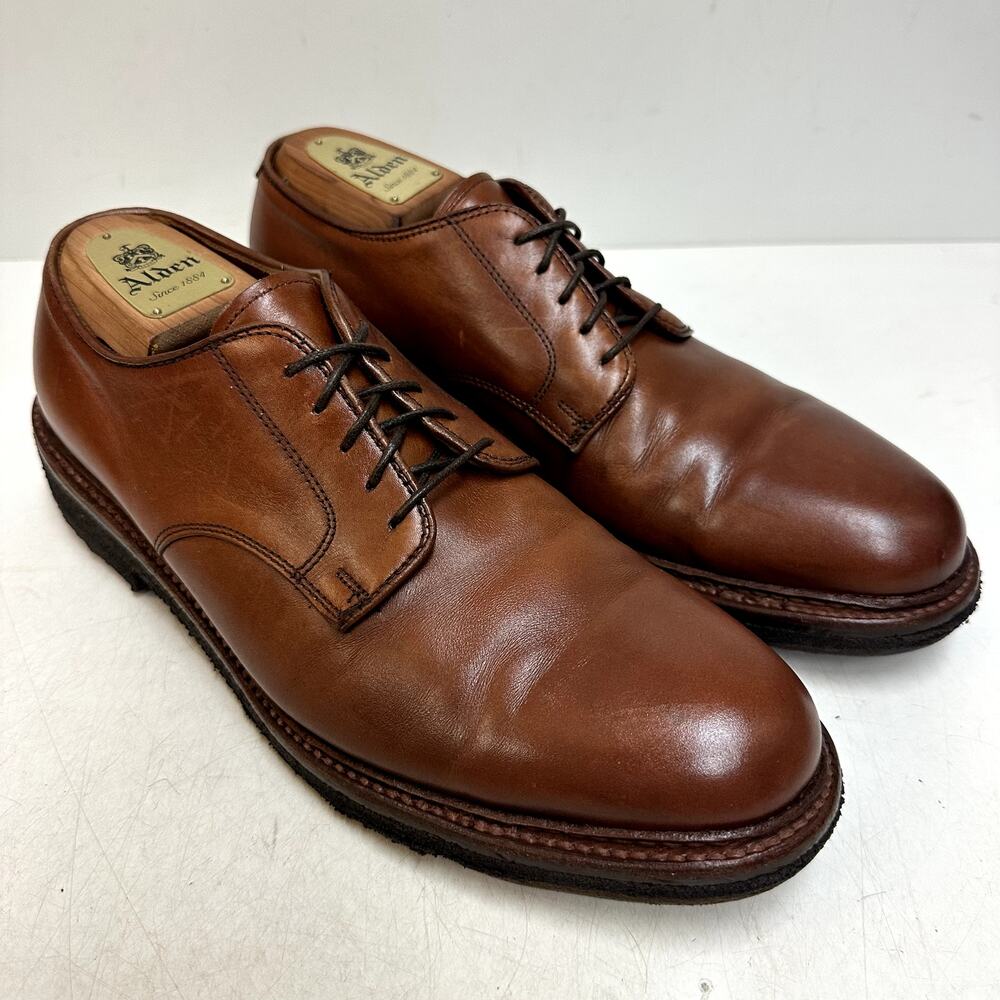 NEW HEELS Alden x J. Crew D4411 Brown Calfskin Plain Toe Derby Dover 9.5 D